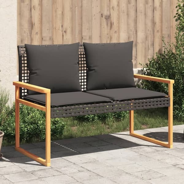vidaXL havebænk med hynde polyrattan og akacietræ sort