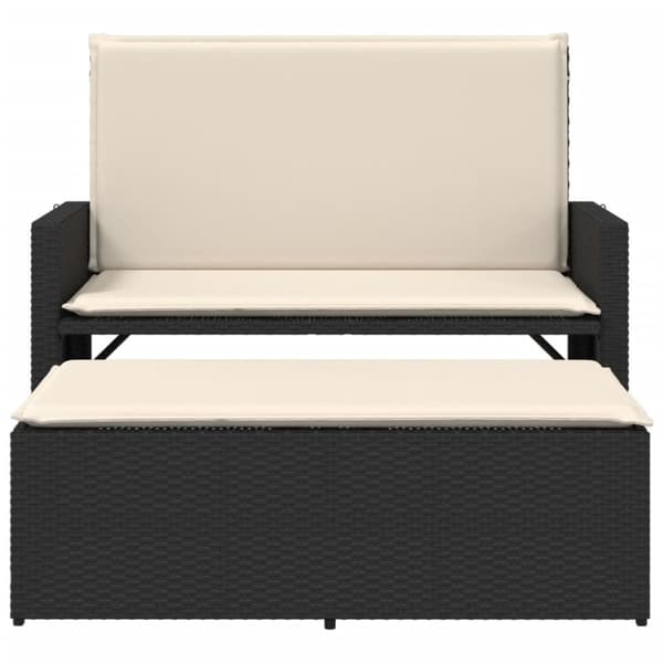 vidaXL havebænk med hynder og fodskammel polyrattan sort