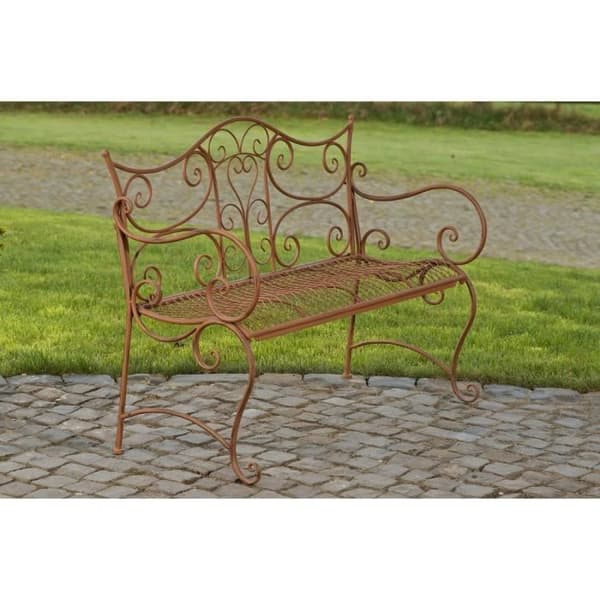 CLP Antik trädgårdsbänk TARA, semestervillastil, metallbänk, 113 x 47 cm, 5 färger att välja mellan89 cm - brun ...