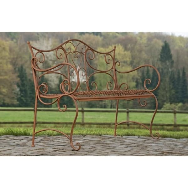 CLP Antik trädgårdsbänk TARA, semestervillastil, metallbänk, 113 x 47 cm, 5 färger att välja mellan89 cm - brun ...