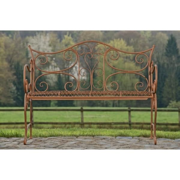 CLP Antik trädgårdsbänk TARA, semestervillastil, metallbänk, 113 x 47 cm, 5 färger att välja mellan89 cm - brun ...