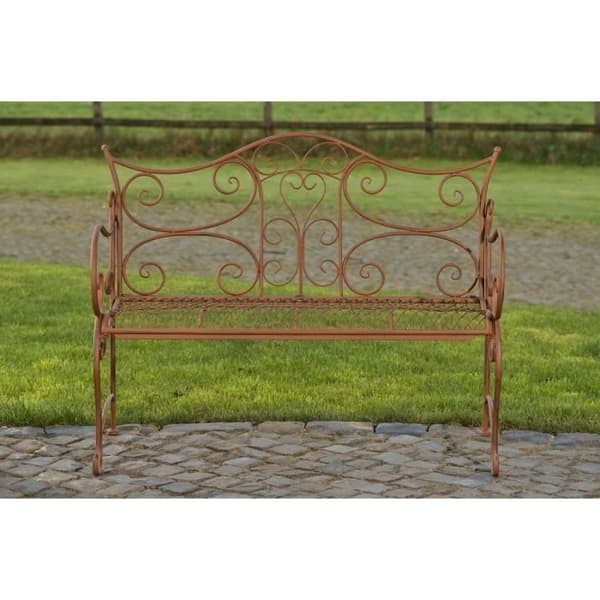 CLP Antik trädgårdsbänk TARA, semestervillastil, metallbänk, 113 x 47 cm, 5 färger att välja mellan89 cm - brun ...