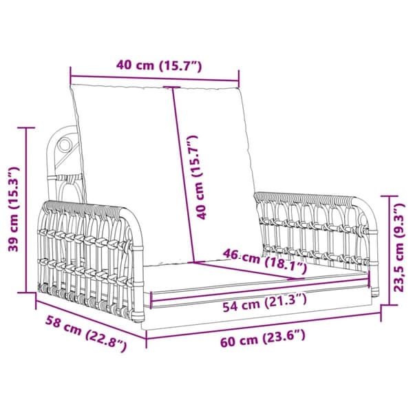 vidaXL hængestol med hynder 63x58x39 cm polyrattan og stål