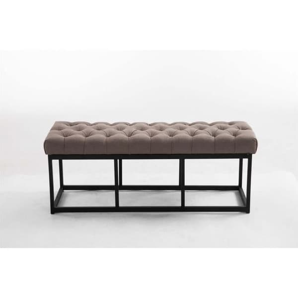 CLP Amun designerbänk i tyg med matt svart metallbas, Chersterfield Style, 120 cm / Taupe