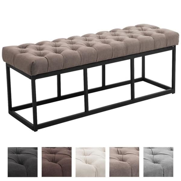 CLP Amun designerbänk i tyg med matt svart metallbas, Chersterfield Style, 120 cm / Taupe
