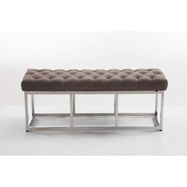 CLP Amun E tygbänk med dekorativa sömmar och stöd i rostfritt stål, 120 cm / Taupe