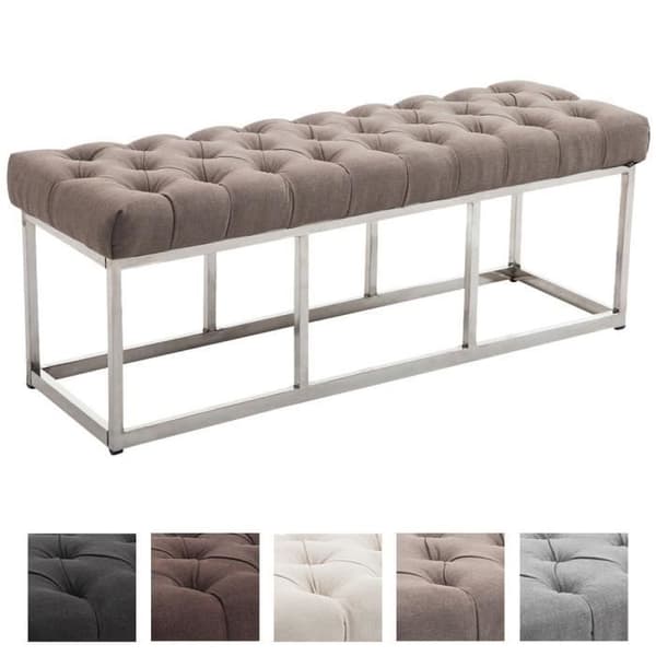 CLP Amun E tygbänk med dekorativa sömmar och stöd i rostfritt stål, 120 cm / Taupe