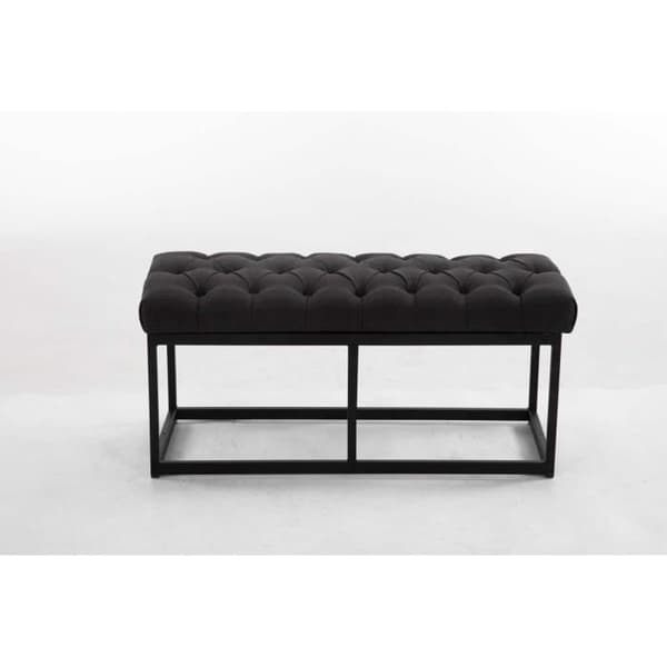 CLP Amun designerbänk i tyg med matt svart metallbas, Chersterfield Style, 100 cm / mörkgrå