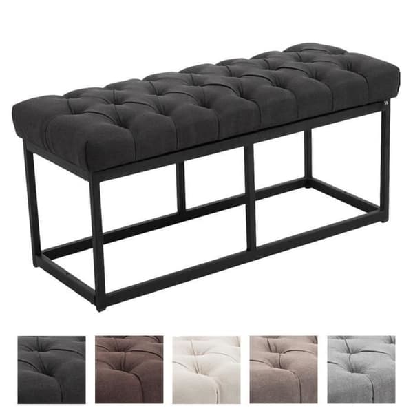 CLP Amun designerbänk i tyg med matt svart metallbas, Chersterfield Style, 100 cm / mörkgrå
