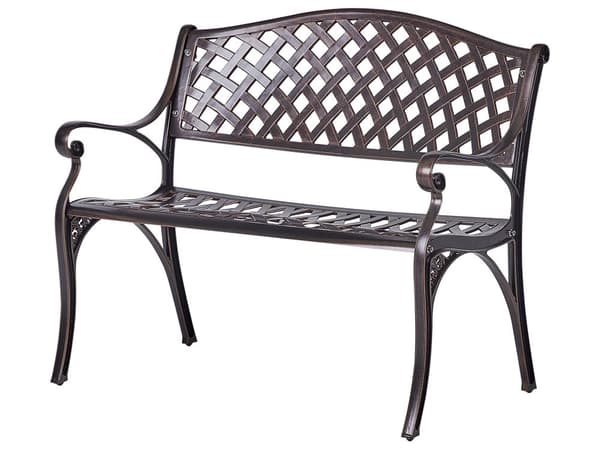 Havebænk Brun Aluminium 2 Personers 104 cm Metal bænk med Flet Bænk med Ryglæn Vintage
