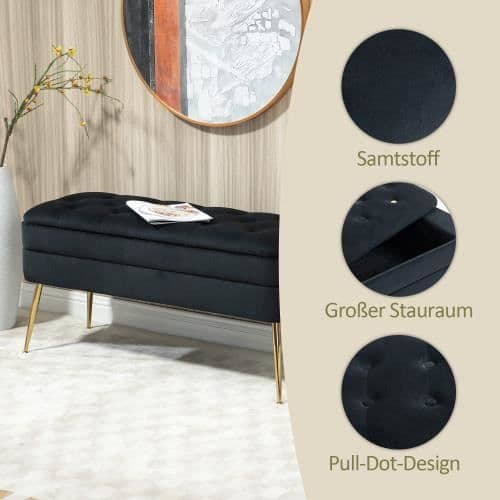 Förvaringspall, sängbord i sovrummet, stoppad förvaringspall, stoppad entrépall, vardagsrum, svart