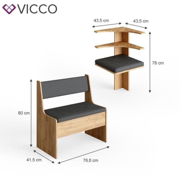 Vicco Roman hörnbänk set, köksbänk, hörnsbänk