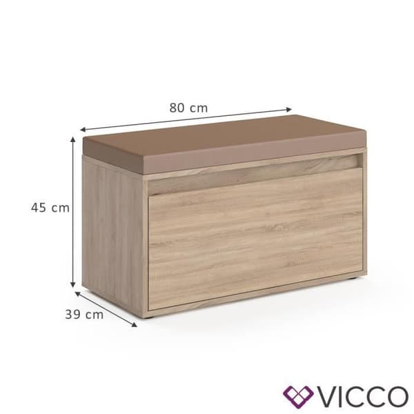 VICCO IKER bänk, skobänk, sonoma, skoskåp, sits, förvaringsutrymme, kista med sits