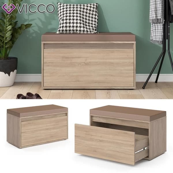 VICCO IKER bänk, skobänk, sonoma, skoskåp, sits, förvaringsutrymme, kista med sits