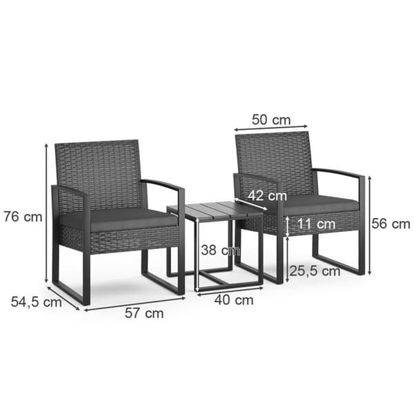 Trädgårdsmöbelset, 3 delar, med bord, Antracit, OK-Living