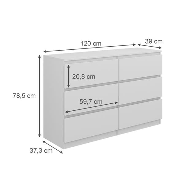 Vicco byrå med Calisto lådor, Vit, 120 x 78,5 cm