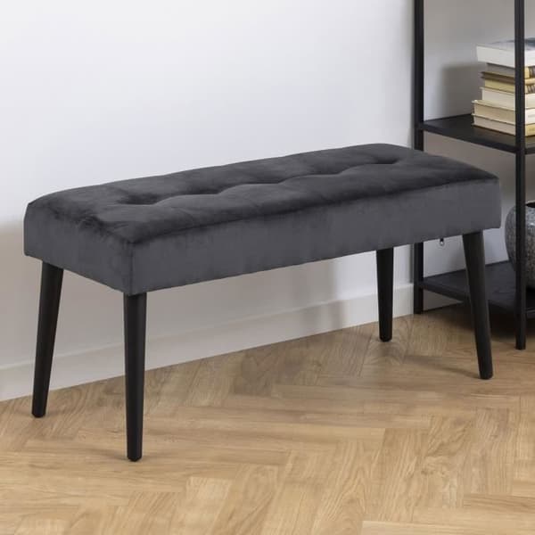 Bänk 95x38x45 cm i grått tyg och svart metall - ANTTON