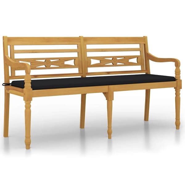 Bataviabänk med svart dyna 150 cm massiv teak