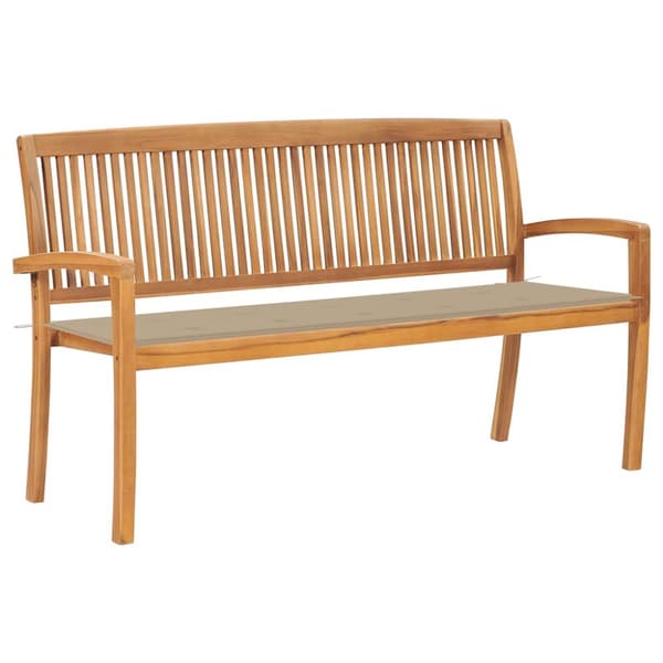 Stapelbar trädgårdsbänk med dyna 159 cm massiv teak