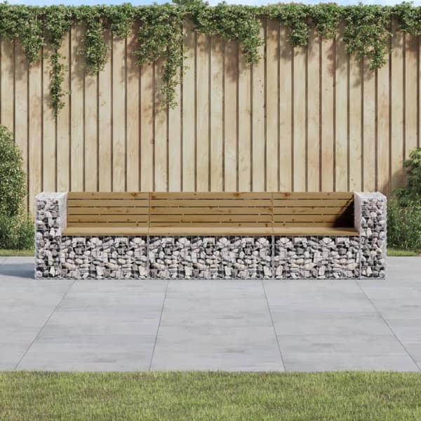 Trädgårdsbänk gabiondesign 287x71x65,5 cm impregnerad furu