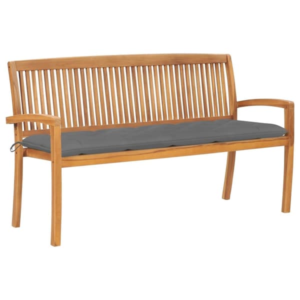 Stapelbar trädgårdsbänk med dyna 159 cm massiv teak