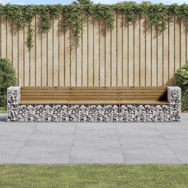 Trädgårdsbänk gabiondesign 347x71x65,5 cm impregnerad furu