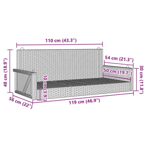 Gungbänk brun 119x56x48 cm konstrotting