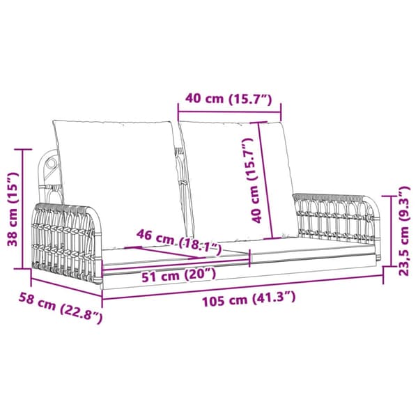 Hammock med dynor 105x58x38 cm konstrotting och stål