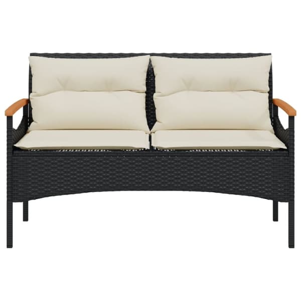 Trädgårdsbänk med dynor 116x62,5x74 cm svart konstrotting