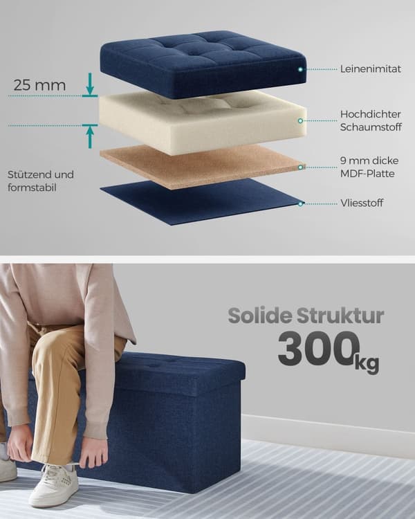 Soffa - med lagringsutrymme - 38 × 110 × 38 cm - nattblå