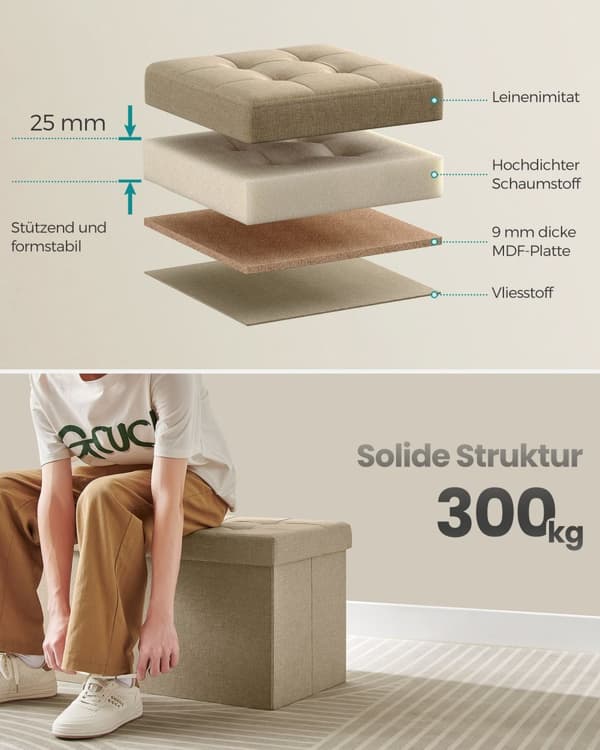 Bank - med lagringsutrymme - 38 × 76 × 38 cm - Camelbruin