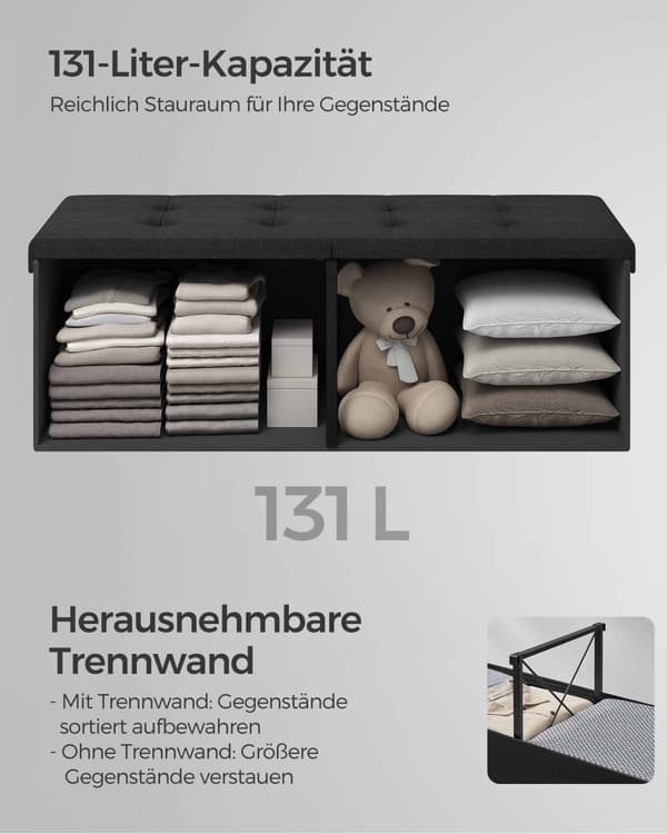 Sofa - med lagerplads - 38 × 110 × 38 cm - blæk -sort