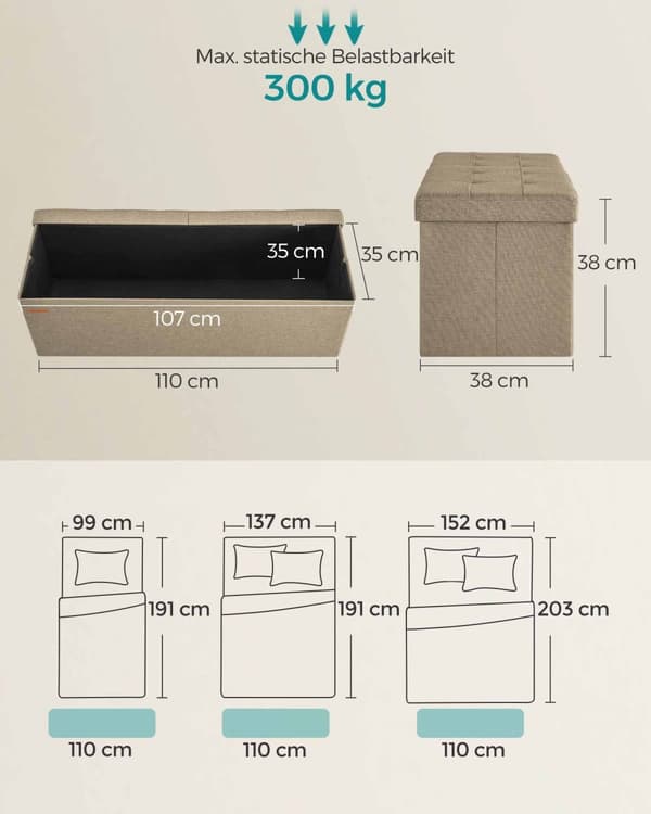 Sofa - Med lagerplads - 38 × 110 × 38 cm - Kamelbrun
