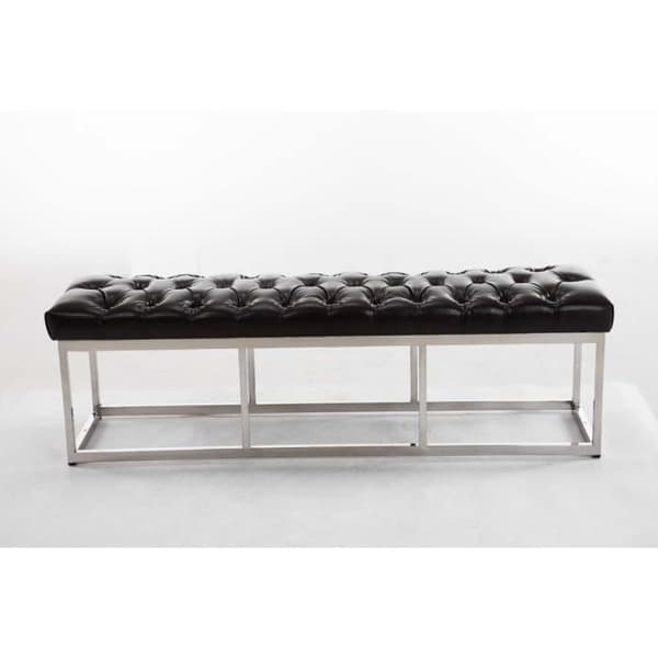 Amun konstläderbänk - Brun - 150 cm - Chesterfield Style - Fötter i rostfritt stål