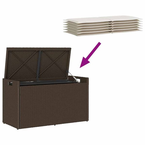 Förvaringsbänk för utomhusbruk med dyna brun 100cm konstrotting