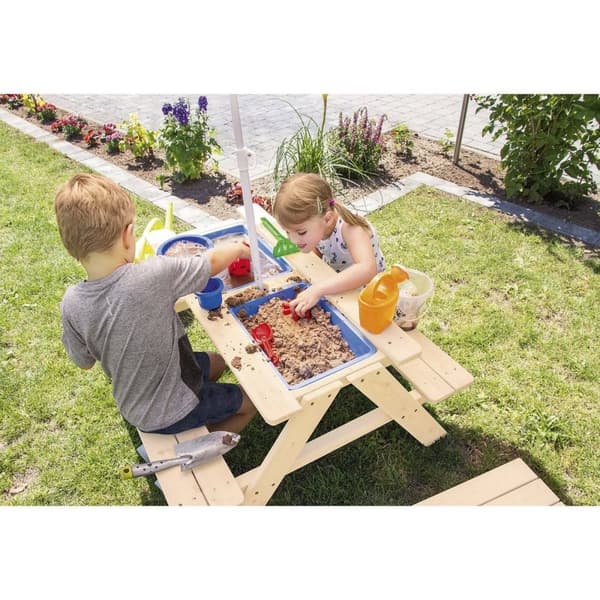 Rootzin lasten piknikpenkki 'Matsch -Nicki Für 4' - Kids Outdoor Table - Puinen leikkisarja - Solid Wood - L 89cm x W 88cm x H 51cm