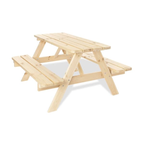 Rootz børnepicnic bænk - udendørs bord til børn - massiv træ bænk - naturlig finish - 118 cm x 119 cm x 65 cm