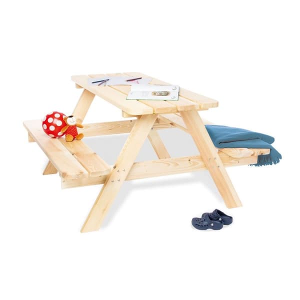 Rootz Picknickbänk för barn - Utomhusbord för barn - Bänk i massivt trä - Naturlig finish - 118 cm x 119 cm x 65 cm