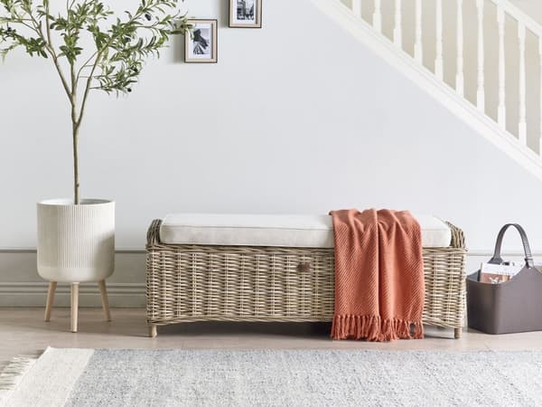 Fodskammel Natur Rattan 140 cm Off-white hynde Boheme-stil Indendørs og udendørs Havemøbler