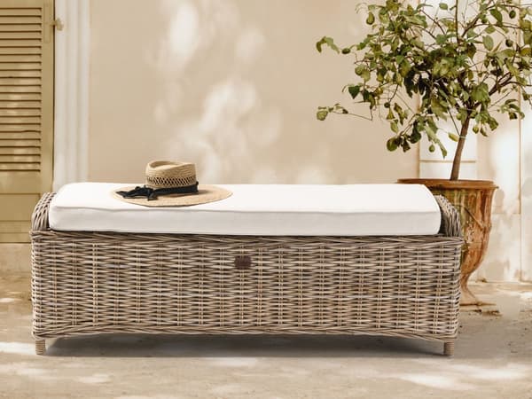 Fodskammel Natur Rattan 140 cm Off-white hynde Boheme-stil Indendørs og udendørs Havemøbler