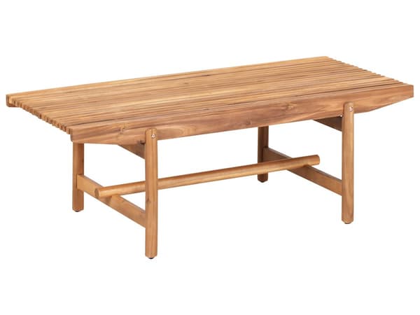 Havebænk i lyst akacietræ 135 x 84 cm med hynder cremehvid moderne rustik stil udvendig gårdhave terrasse altan