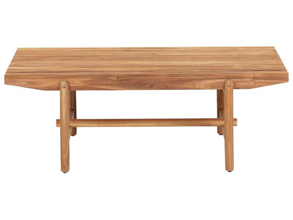 Havebænk i lyst akacietræ 135 x 84 cm med hynder cremehvid moderne rustik stil udvendig gårdhave terrasse altan