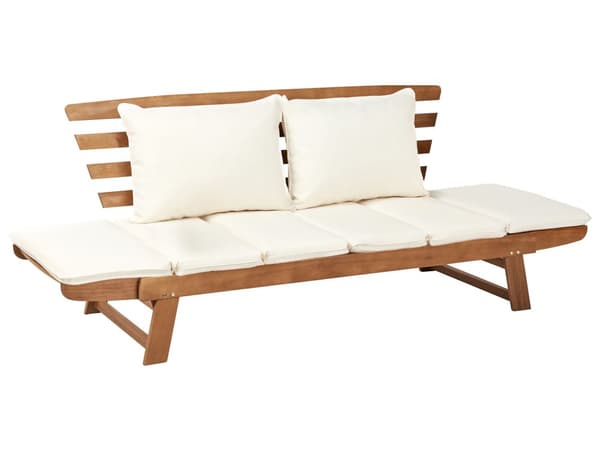 Havesofa Lyst Træ Grå Polyester 2 Personers Loungesofa med Lamelryg Bænk Multifunktionel Daybed Justerbare Armlæn Terrasse Havemøbel Tilbehør