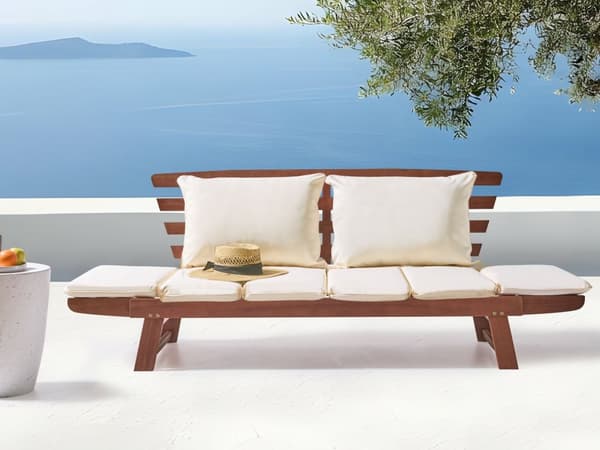 Havesofa Mørkt Træ Grå Polyester 2 Personers Loungesofa med Lamelryg Bænk Multifunktionel Daybed Justerbare Armlæn Terrasse Havemøbel Tilbehør