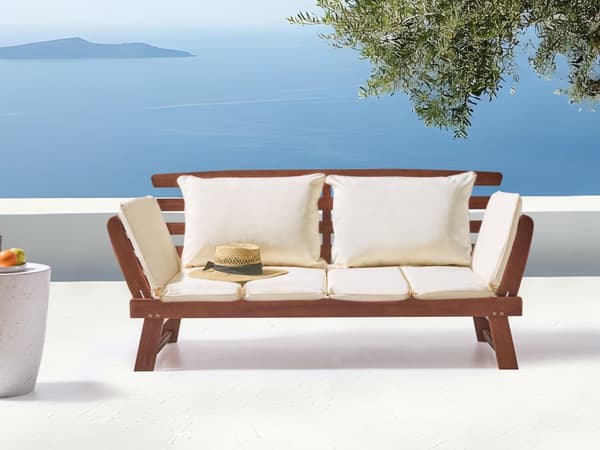 Havesofa Mørkt Træ Grå Polyester 2 Personers Loungesofa med Lamelryg Bænk Multifunktionel Daybed Justerbare Armlæn Terrasse Havemøbel Tilbehør