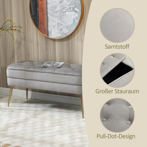 Förvaringspall, sängbord i sovrummet, stoppad förvaringspall, stoppad entrépall, vardagsrum, grå