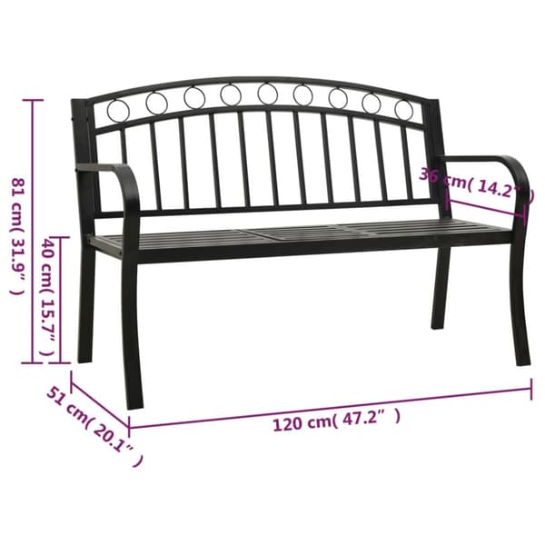 Trädgårdsbänk med bord svart 120 cm stål
