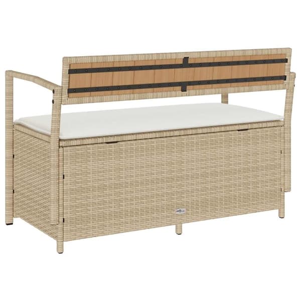 vidaXL opbevaringsbænk til haven med hynde polyrattan beige