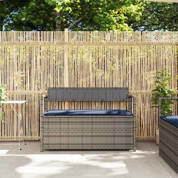 vidaXL opbevaringsbænk til haven med hynde polyrattan grå