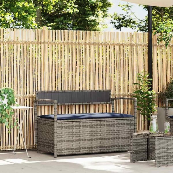 vidaXL opbevaringsbænk til haven med hynde polyrattan grå